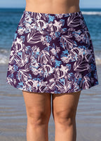 Curvy Purple Leaf Print High Waist Vintage Flare Slim Fit Swim Bottom