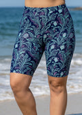 Plus Size Navy Floral High Waist Knee Length Slim Fit Swimsuit Bottom