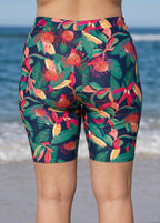 Plus Size Navy Floral High Waist Knee Length Slim Fit Swimsuit Bottom