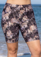 Plus Size Purple Floral Print High Waist Knee Length Slim Fit Swimsuit Bottom