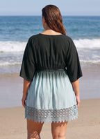 Plus Size Deep V-Neck Tie-Dye Print Cover Up Dress
