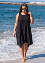 Plus Size Solid Black Scoop Neck Sharktail Beach Cover Up