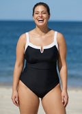 Plus Size Black And White Color Block 1 Piece Bathing Suits One Piece Swimsuit