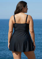 Black V Neck Ruched Plus Size Modest Swimdress Swimsuit Top