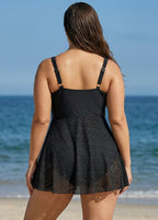Black V Neck Tie Front Crochet One Piece Swimdress