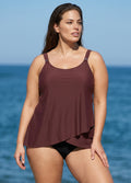 Plus Size Brown Flowy Layered Tankini Top