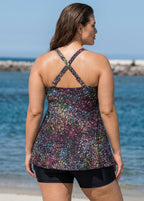 Fashionable Colorful Dot Square Neck Flowy Women Tankini Top