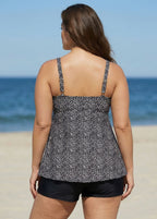 Plus Size Black Polka Dot Print Modest Swimsuits Tankini Top