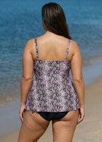 Plus Size Snake Skin Print Tankini Swimsuit Top with Sweetheart Neckline