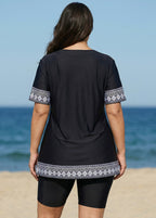 Curvy Black V Neck Loose Short Swimsuit Tankini Top