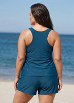 Navy Floral Scoop Neck Flattering Plus Size Women's Swimsuit Two Piece Tankini Set