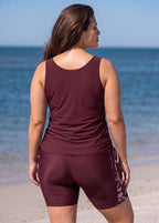 Red Floral Print Scoop Neck Sleeveless Flattering Plus Size Women's Swimsuit Tankini Set