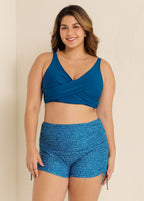 Deep Blue Twisted Front Fashion Plus Size Bikini Top