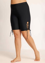 Black Lace Up Side Black Mid Waist Swim Bottom