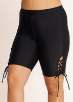 Black Lace Up Side Black Mid Waist Swim Bottom