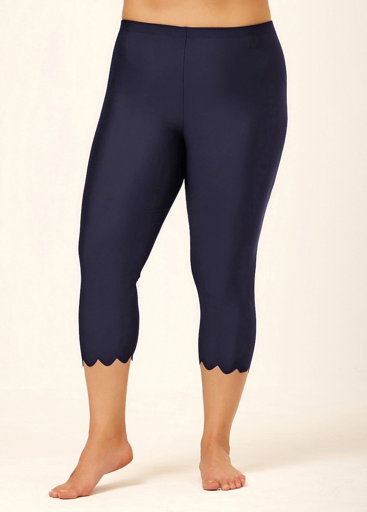 Navy Blue Plus Size Women's Cropped Ruffled Swim Pants