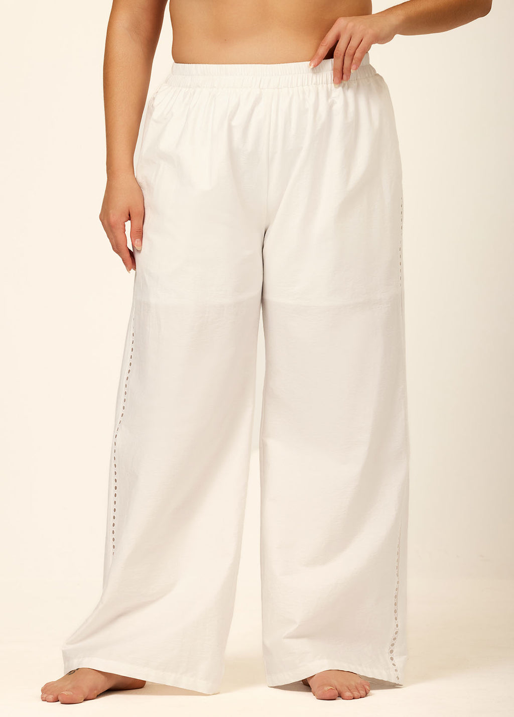 White Fashion Cutout Plus Size Modest Swimsuit Loose Cover Up Pants