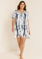 V-Neck Slit Fringe Trim Tunic Cover Up