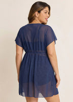 Purplish Blue V Neck Semi-Sheer Split Boho Style Cover Up