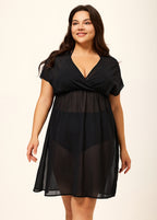 Black V Neck Semi-Sheer Split Boho Style Cover Up