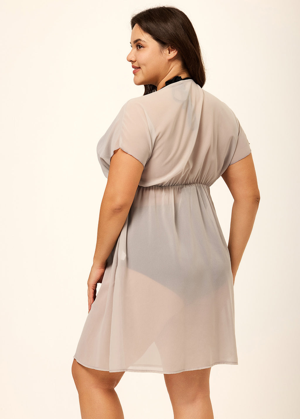 Gray V Neck Semi-Sheer Split Boho Style Cover Up