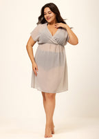 Gray V Neck Semi-Sheer Split Boho Style Cover Up