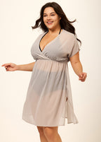 Gray V Neck Semi-Sheer Split Boho Style Cover Up