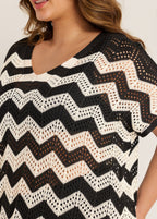 Black And White Geometric Slit Hem Cutout Swimsuit Cover Up