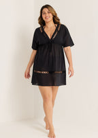 Black Fashionable Plus Size Hollow Out Short Sleeve Cover Up