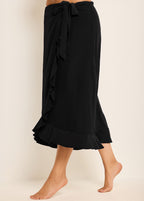Black Plus Size Holiday Casual Ruffle Trim Tie Wrap Cover Up Skirt