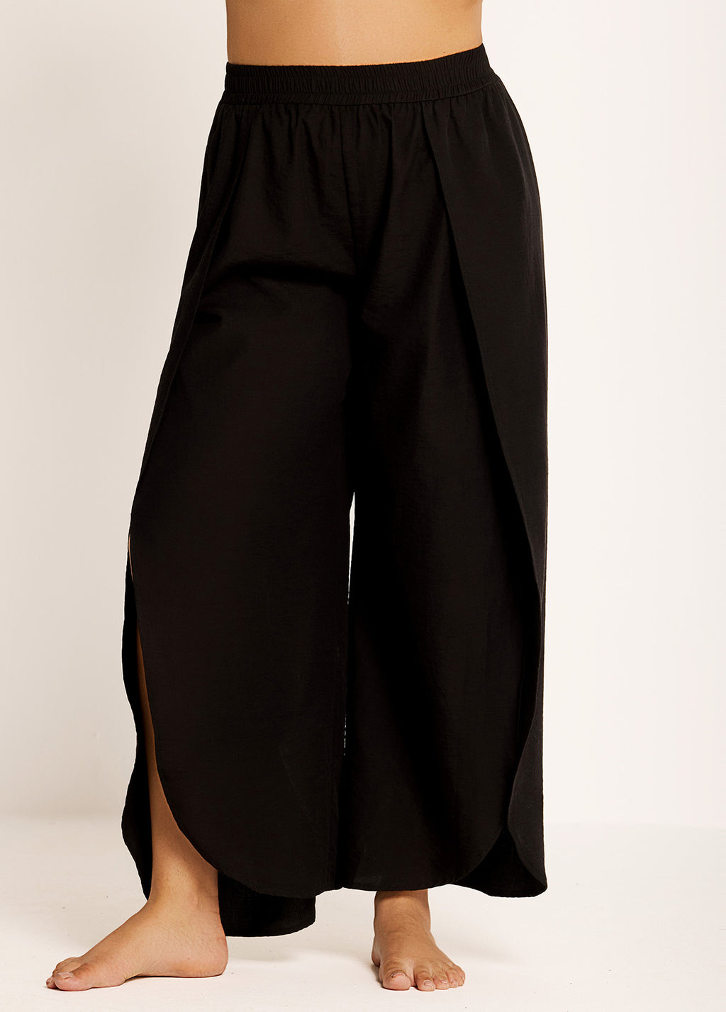 Black Through Side Split Curvy Swim Cover Ups Fly Away Pants