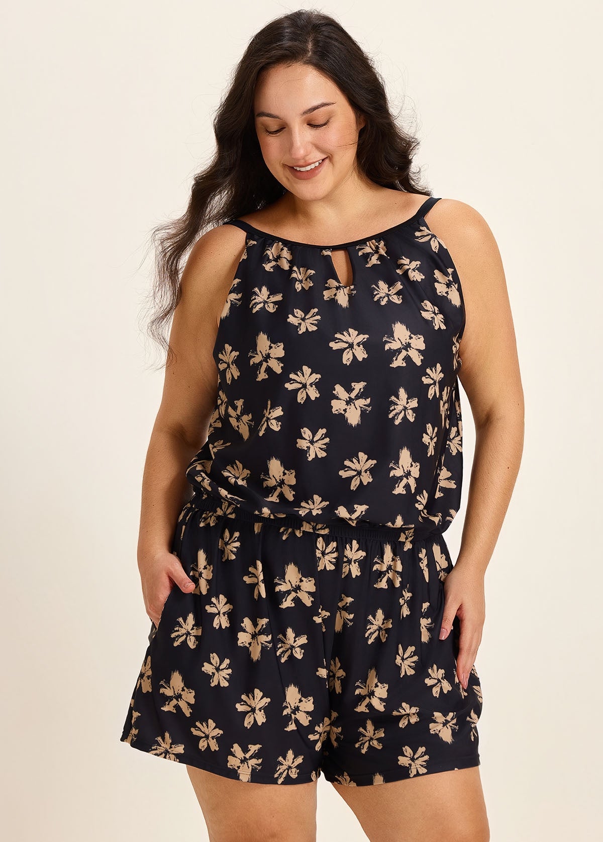 Plus Size Women's Modest Coverage Romper One-Piece Swimsuit With Pocket ...