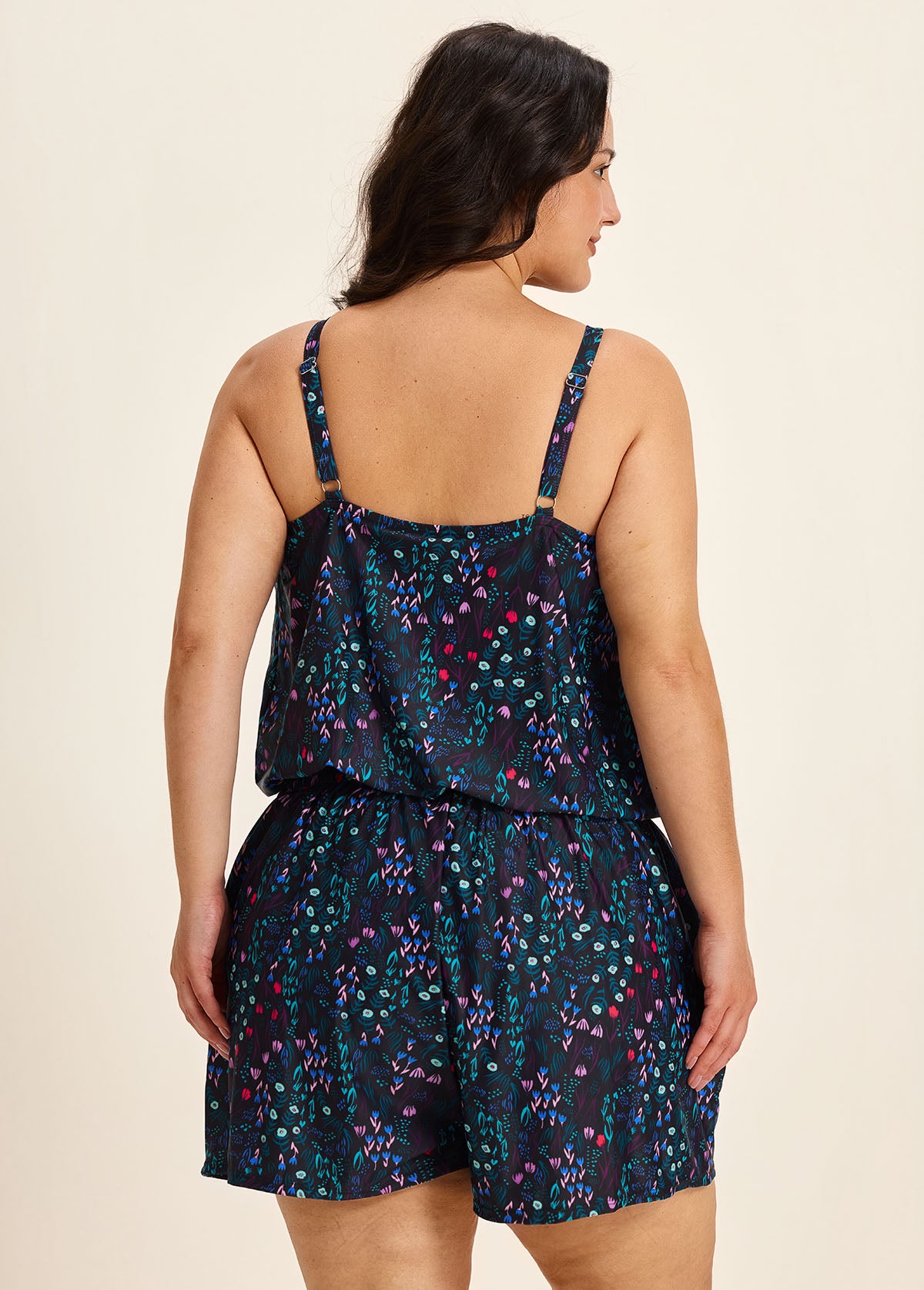 Black Print High Neck Flattering Pocket Curvy Women's Swimsuit One Piece Swim Romper