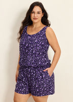 Purple Floral Modest Wide Straps Pocket Plus Size Women's Swimsuit One Piece Swim Romper