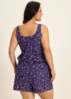 Purple Floral Modest Wide Straps Pocket Plus Size Women's Swimsuit One Piece Swim Romper