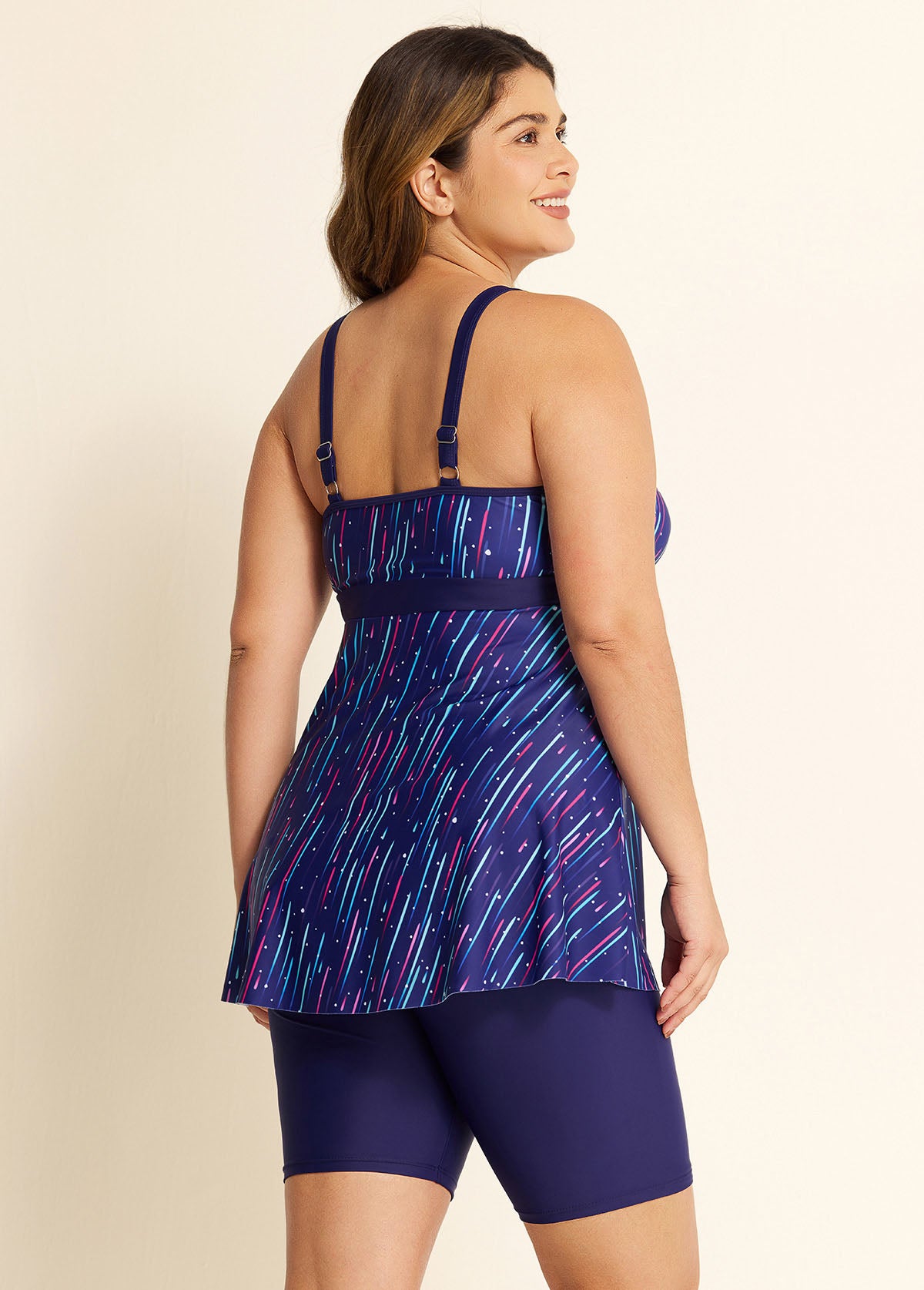 Meteor Striped Print Square Neck Tankini Set